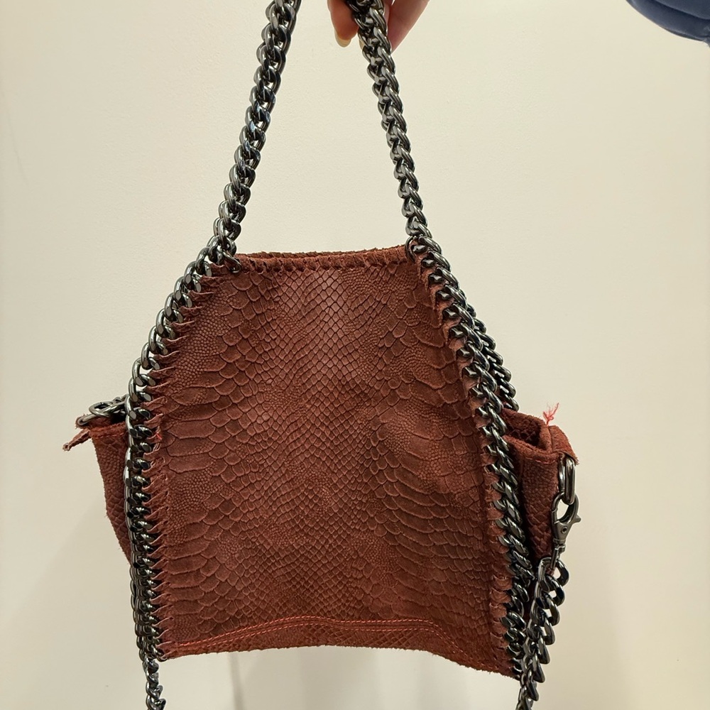 Chain-Embellished Brown Italian Leather Bag